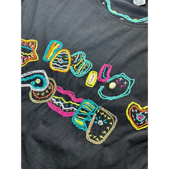 Vintage Friday Embroidered Fiesta Themed Black Top Size One Size - Picture 7 of 8